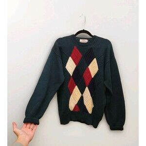 Vtg Green Titleist By Corbin Sweater Men M Diamond Knit Pullover Golf Wool Blend